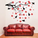 (47''x35'') Vinyl Wall Decal Tree with Birds and Flowers / Art Decor Stickers + Free Decal Gift