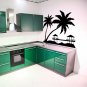 (39''x32'') Vinyl Wall Decal Paradise with Palms & Bungalows / Art Decor Sticker + Free Decal Gift!