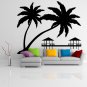 (63''x51'') Vinyl Wall Decal Paradise with Palms & Bungalows / Art Decor Sticker + Free Decal Gift!