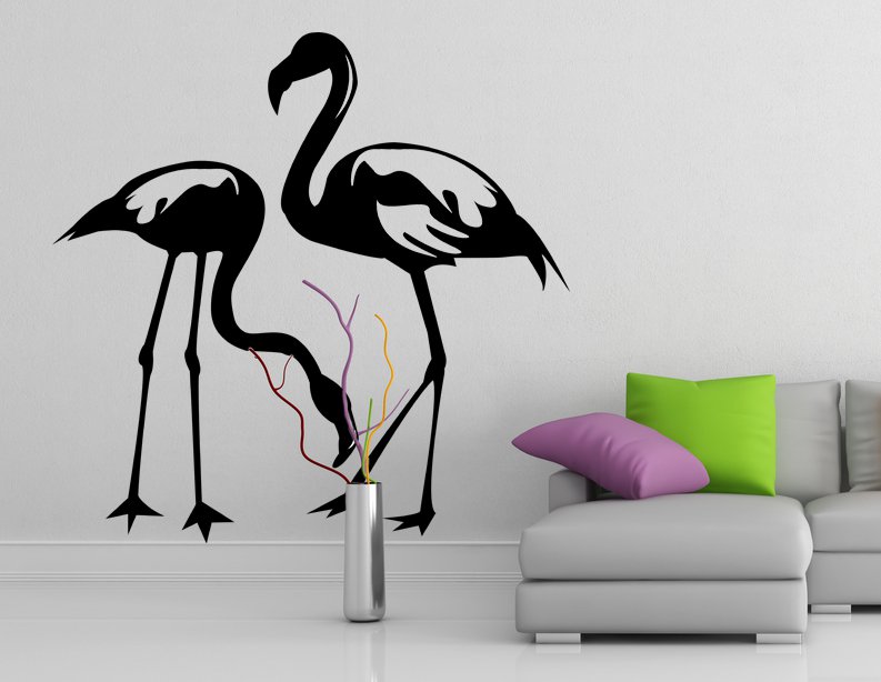 (24''x23'') Vinyl Wall Decal Flamingo Couple Birds Romantic Love Art Decor Sticker + Free Decal Gift