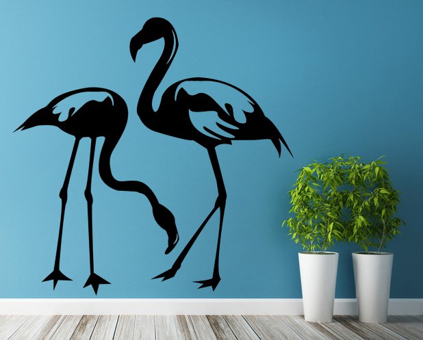 (35''x35'') Vinyl Wall Decal Flamingo Couple Birds Romantic Love Art Decor Sticker + Free Decal Gift