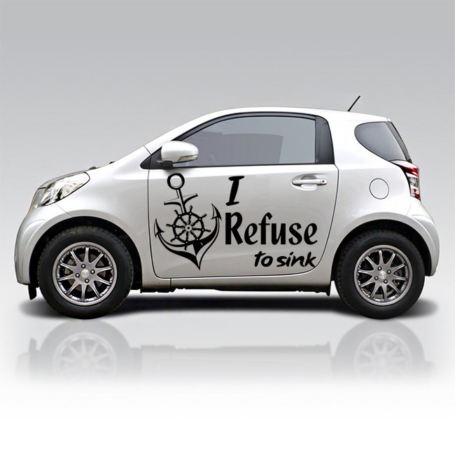 (31''x19'') Vinyl Wall Decal Quote I Refuse to Sink with Anchor Art Decor Sticker + Free Decal Gift!