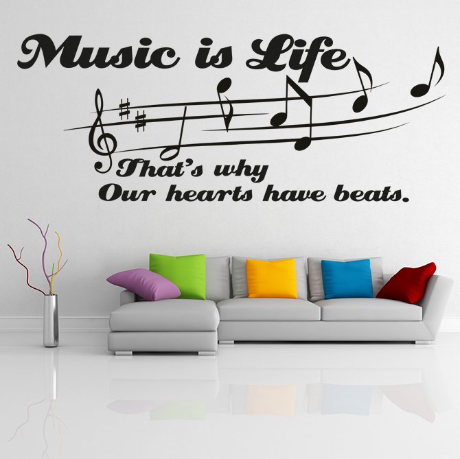 (28''x11'') Vinyl Wall Decal Quote "Music Is Life" / Art Decor Home Sticker + Free Decal Gift!