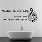 (31''x13'') Vinyl Wall Decal Quote "Music Is My Life" / Art Decor Home Sticker + Free Decal Gift!