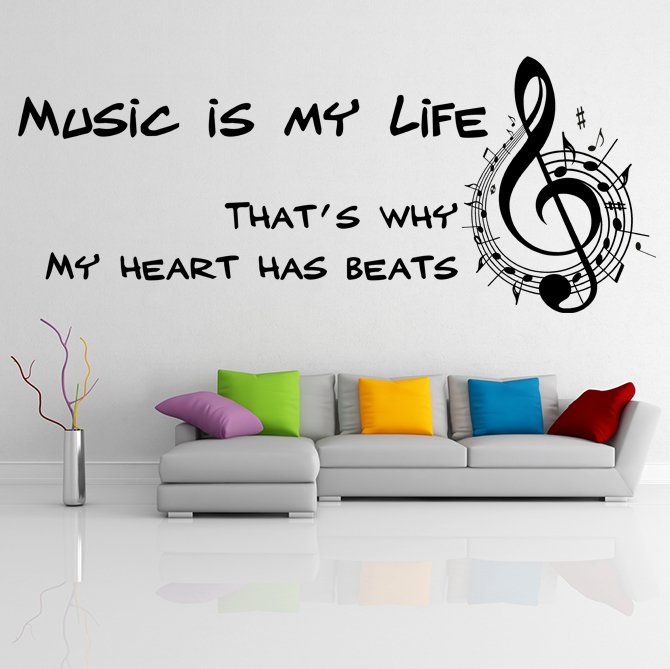 (35''x14'') Vinyl Wall Decal Quote "Music Is My Life" / Art Decor Home Sticker + Free Decal Gift!