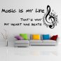 (79''x32'') Vinyl Wall Decal Quote "Music Is My Life" / Art Decor Home Sticker + Free Decal Gift!