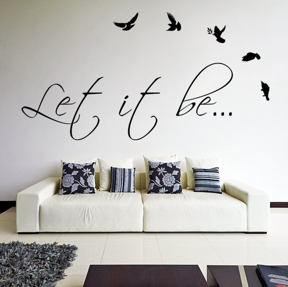 (31''x16'') Vinyl Wall Decal Quote Let It Be by The Beatles, bird / Decor Sticker + Free Decal Gift!