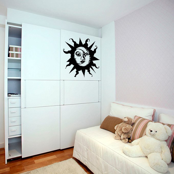 (47''x44'') Vinyl Wall Decal Sun & Moon / Crescent Ethical Symbol Decor Sticker + Free Decal Gift!