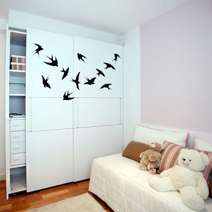 (35''x28'') Vinyl Wall Decal Flock of Birds / Art Decor Home Sticker + Free Decal Gift
