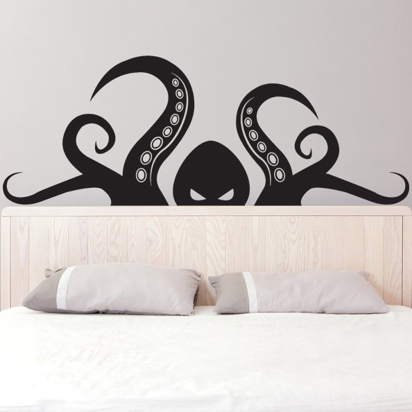 (47''x19'') Vinyl Wall Decal Scary Octopus Head with Tentacle / Art Decor Sticker + Free Decal Gift!