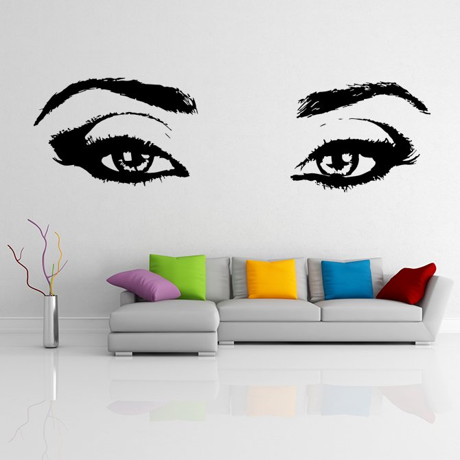 (28''x8'') Vinyl Wall Decal Realistic Womens Eyes Silhouette Art Decor Sticker + Free Decal Gift!