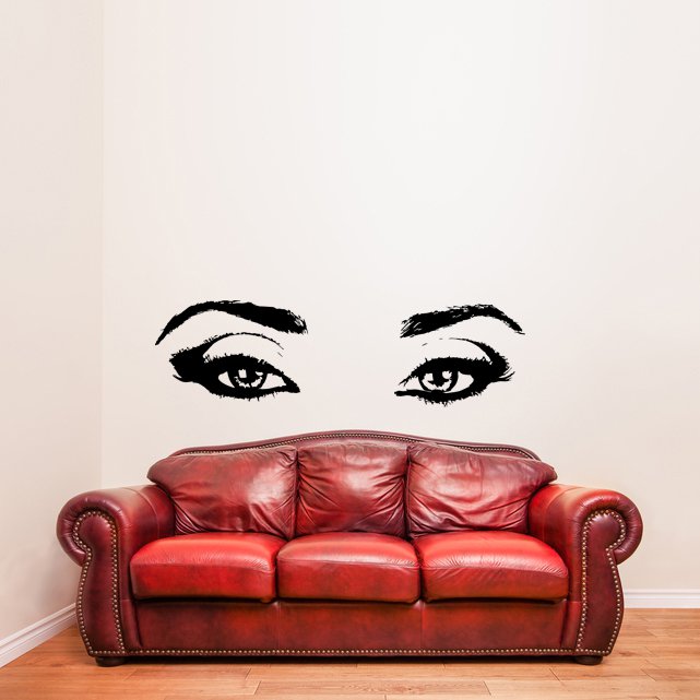 (31''x9'') Vinyl Wall Decal Realistic Womens Eyes Silhouette Art Decor Sticker + Free Decal Gift!