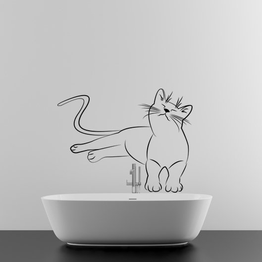 (47''x36'') Vinyl Wall Decal Cute Relaxed Cat Kitten Silhouette Art Decor Sticker + Free Decal Gift!