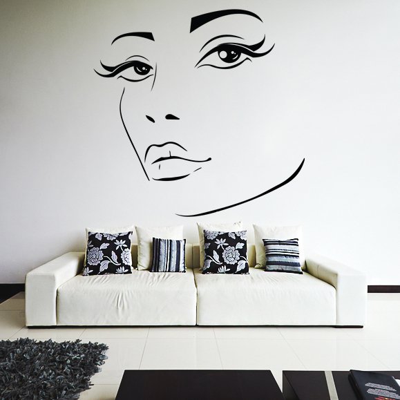 (20''x19'') Vinyl Wall Decal Womens Elegant Face Silhouette Art Decor Sticker + Free Decal Gift!