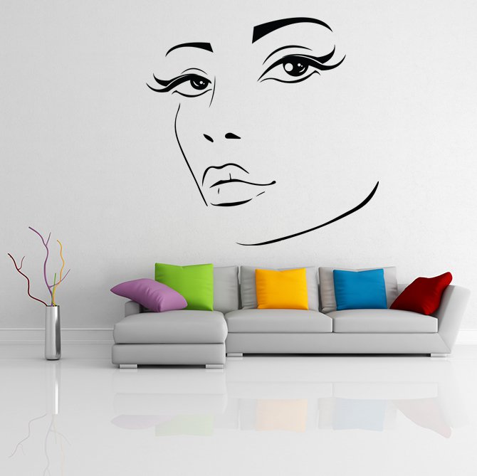 (28''x27'') Vinyl Wall Decal Womens Elegant Face Silhouette Art Decor Sticker + Free Decal Gift!
