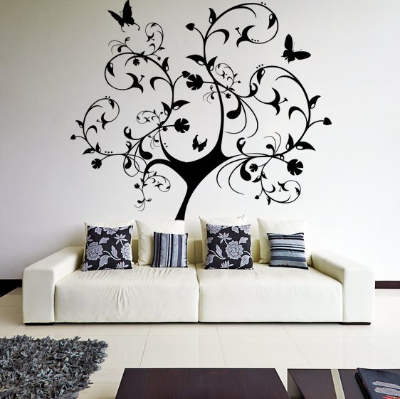 (33''x35'') Vinyl Wall Decal Huge Tree With Butterflies & Leaves Decor Sticker + Free Decal Gift!