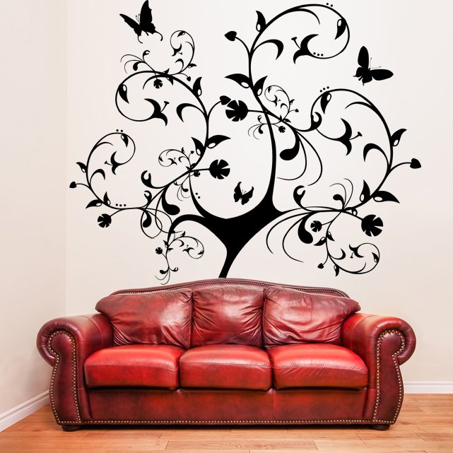 (36''x39'') Vinyl Wall Decal Huge Tree With Butterflies & Leaves Decor Sticker + Free Decal Gift!