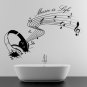 (24''x16'') Vinyl Wall Decal Quote Music is life with Headphones / Decor Sticker + Free Decal Gift!
