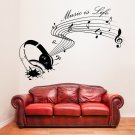 (39''x27'') Vinyl Wall Decal Quote Music is life with Headphones / Decor Sticker + Free Decal Gift!