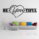 (31''x12'') Vinyl Wall Decal Quote Be*You*tiful, Heart Shape / Art Decor Sticker + Free Decal Gift!