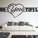 (35''x13'') Vinyl Wall Decal Quote Be*You*tiful, Heart Shape / Art Decor Sticker + Free Decal Gift!