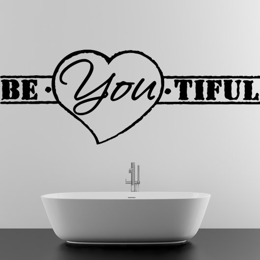 (55''x20'') Vinyl Wall Decal Quote Be*You*tiful, Heart Shape / Art Decor Sticker + Free Decal Gift!
