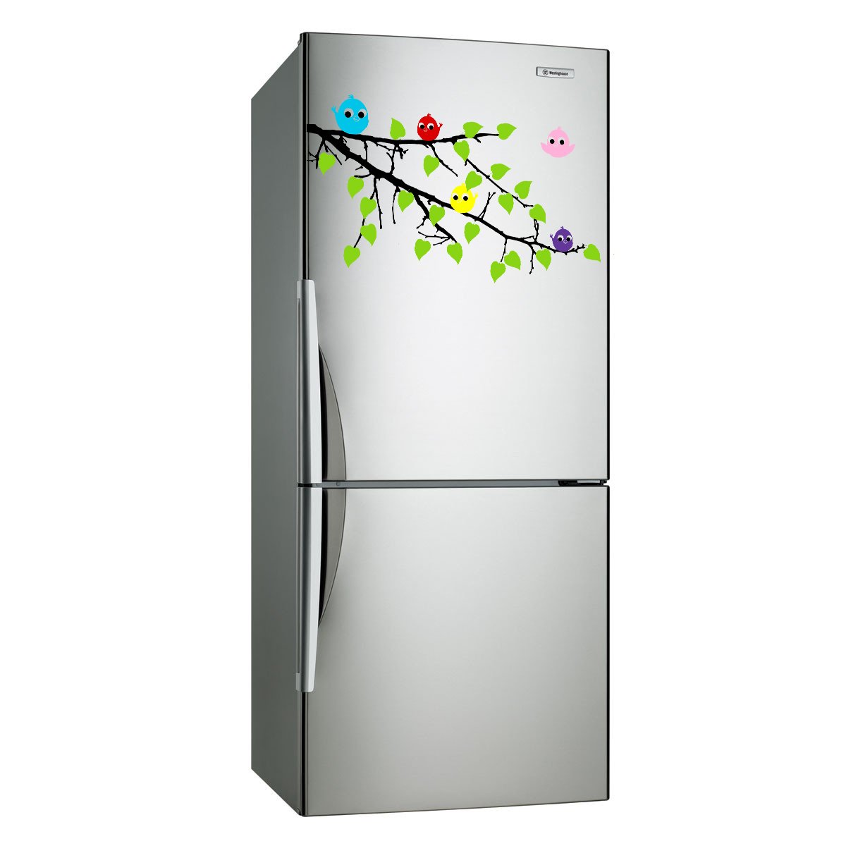 (20''x13'') Vinyl Wall Decal Tree Branch with leaves and Colorful Birds Sticker + Free Decal Gift!