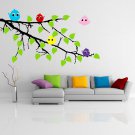 (24''x16'') Vinyl Wall Decal Tree Branch with leaves and Colorful Birds Sticker + Free Decal Gift!