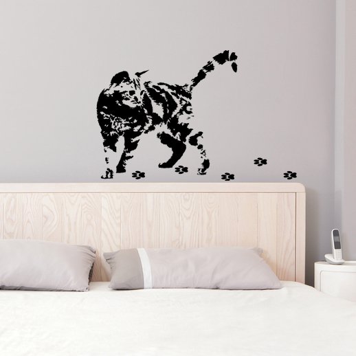 (31''x29'') Vinyl Wall Decal Cute Cat Silhouette with Steps / Art Decor Sticker + Free Decal Gift!