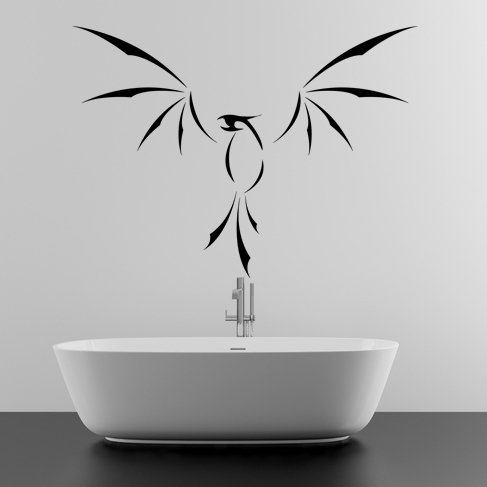 (39''x29'') Vinyl Wall Decal Phoenix With Open Wings / Fire Bird Decor Sticker + Free Decal Gift!