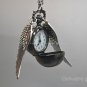 Harry Potter-Deathly Hallows Enchanted Black Snitch WATCH necklace sliver Double side wings NWH02