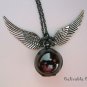 Harry Potter-Deathly Hallows Enchanted Black Snitch WATCH necklace sliver Double side wings NWH02