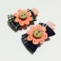 Peach Flower & Bow Girls Hair Clips