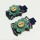 Blue Flower & Bow Girls Hair Clips