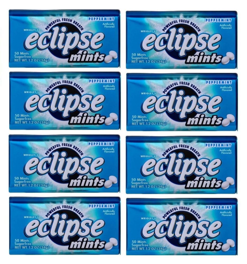 (Pack of 8) Eclipse Peppermint Sugarfree Mints 34g