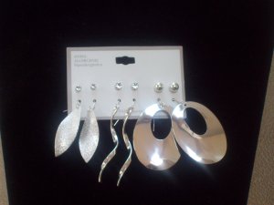 6 Pair Assorted Silver Earrings
