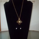 Nine West Goldtone Necklace with Jet Black Crystals and Cubic Zirconium Earrings