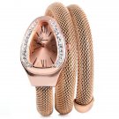 Geneva Ladies Diamond Quartz Bracelet Snake Shape Watch Steel Net Band