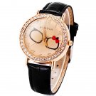 Rosivga Genuine Quartz Watch w/ Diamonds Glasses Pattern Analog Indicate and Leather band (Black)