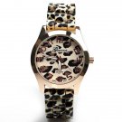 Geneva Watch with 12 Numbers Indicate Round Dial Rubber Band (Leopard)