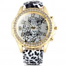 Batti Diamond Ladies Leopard Round Dial Leopard-print Leather Strap