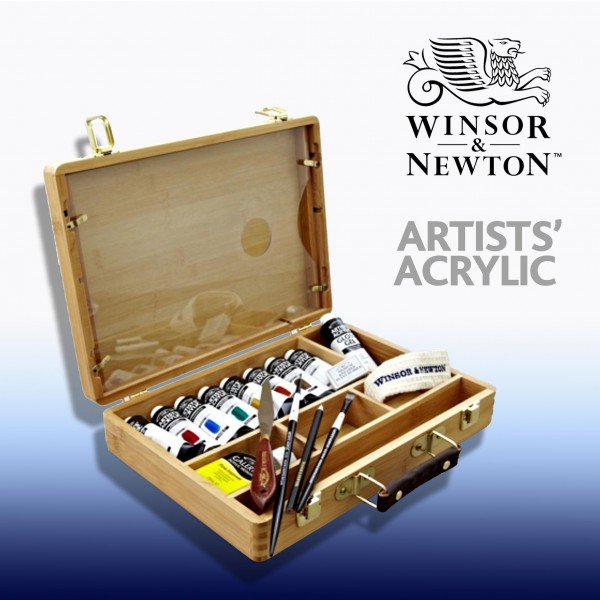 Winsor and Newton Artists Acrylic Painting Bamboo Wooden Box Set
