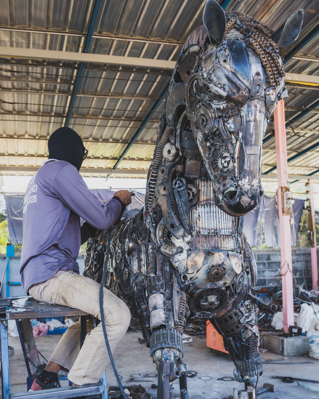 Life size horse scrap metal art sculpture. Made to order