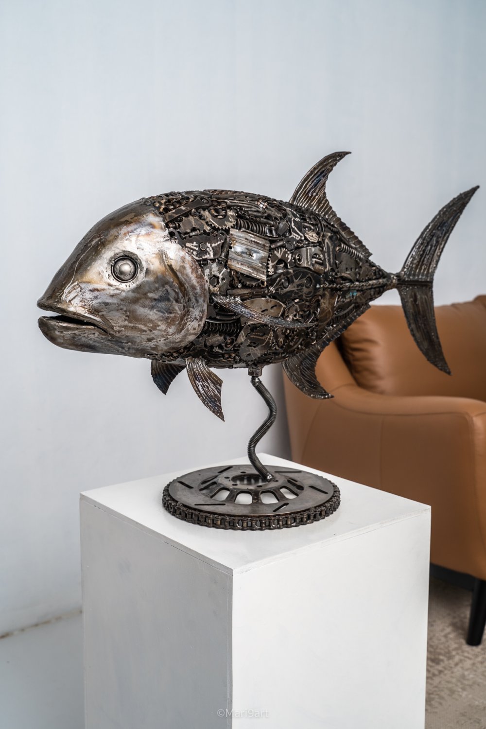 Fish scrap metal art sculpture. jack fish metal artwork