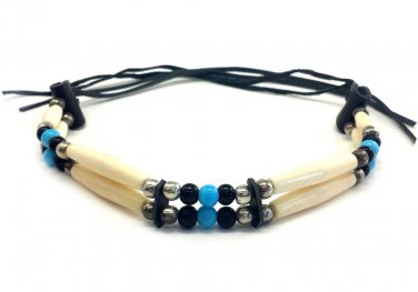 Handmade Native American 2 Line Buffalo Bone Hairpipe Choker Necklace