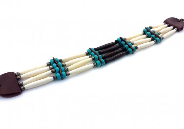 Handmade Native American 4 Row Buffalo Bone Hairpipe Tribal Choker Necklace