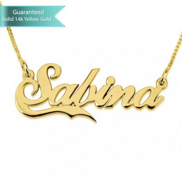 Double Thick 14K Gold Alegro With Small Line Name Necklace Customizable Personalized Fine Jewelry
