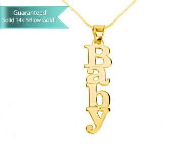 Double Thick 14K Gold Vertical Capital Name Necklace Customizable Personalized Fine Jewelry