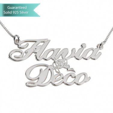 Sterling Silver Two Ailegro Name Necklace with Cupid Customizable Personalized Fine Jewelry