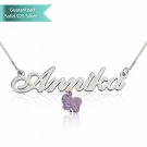 Sterling silver Allegro Name Necklace with Purple Butterfly Customizable Personalized Fine Jewelry